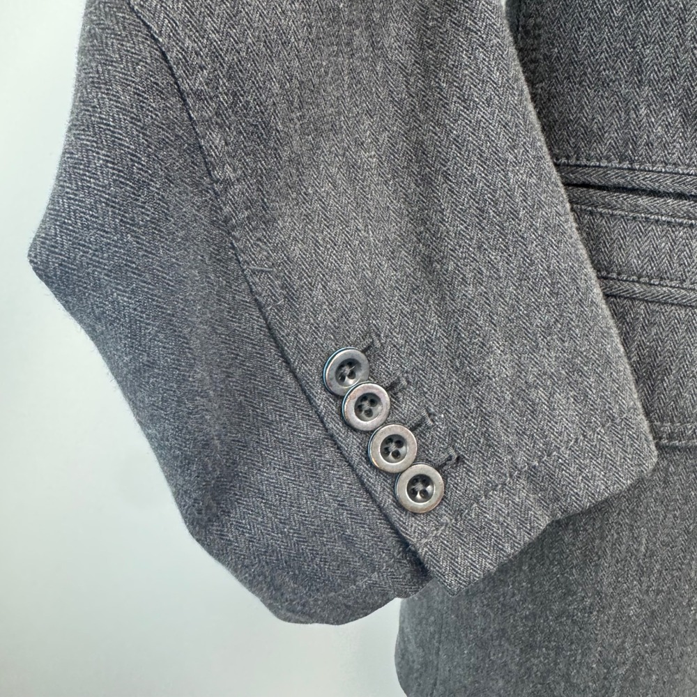 Lucky Brand Mens Charcoal Grey Herringbone Cotton Skull Lining Blazer Jacket L - Picture 6 of 16